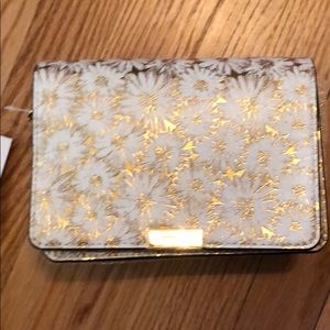 Michael Kors white clutch with gold flowers NWT